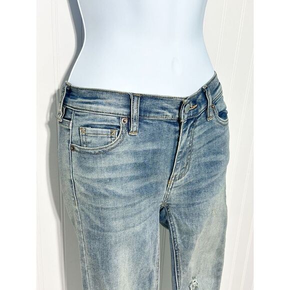 Free People Frayed Hem Distressed‎ Mid Rise Skinny Jeans Blue Stonewash Size 24 - Picture 3 of 11